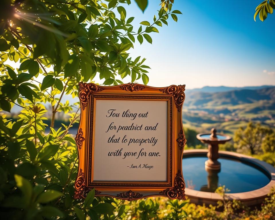 A serene, sun-dappled scene of lush, verdant foliage. In the foreground, an ornate golden frame holds a handwritten affirmation in elegant calligraphy, radiating an aura of prosperity and abundance. The middle ground features a tranquil water feature, its soothing sounds complementing the peaceful ambiance. In the background, a panoramic vista of rolling hills and a clear, azure sky, conveying a sense of expansiveness and limitless potential. Warm, diffused lighting casts a soft, ethereal glow, evoking a feeling of optimism and inner harmony. The overall composition is balanced and harmonious, inviting the viewer to pause and reflect on the power of daily affirmations to manifest abundance and well-being. A serene, sun-dappled scene of lush, verdant foliage. In the foreground, an ornate golden frame holds a handwritten affirmation in elegant calligraphy, radiating an aura of prosperity and abundance. The middle ground features a tranquil water feature, its soothing sounds complementing the peaceful ambiance. In the background, a panoramic vista of rolling hills and a clear, azure sky, conveying a sense of expansiveness and limitless potential. Warm, diffused lighting casts a soft, ethereal glow, evoking a feeling of optimism and inner harmony. The overall composition is balanced and harmonious, inviting the viewer to pause and reflect on the power of daily affirmations to manifest abundance and well-being.