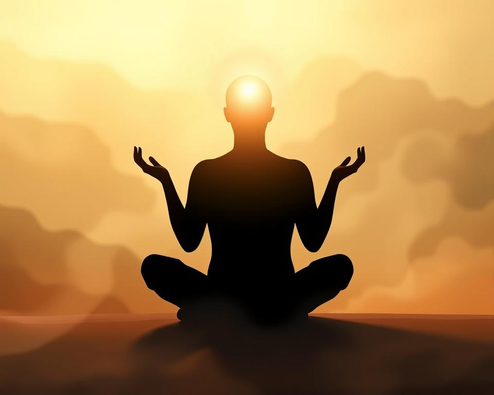 A tranquil, serene scene depicting the intuitive connection between mind and body. A silhouetted figure sits cross-legged, palms upturned, bathed in soft, warm lighting. The background is a hazy, abstract landscape of muted colors, evoking a sense of introspection and inner focus. Delicate, organic shapes and lines flow throughout, creating a visually harmonious and meditative composition. The overall mood is one of calm, clarity, and the effortless attunement of one's innate intuitive faculties. A tranquil, serene scene depicting the intuitive connection between mind and body. A silhouetted figure sits cross-legged, palms upturned, bathed in soft, warm lighting. The background is a hazy, abstract landscape of muted colors, evoking a sense of introspection and inner focus. Delicate, organic shapes and lines flow throughout, creating a visually harmonious and meditative composition. The overall mood is one of calm, clarity, and the effortless attunement of one's innate intuitive faculties.